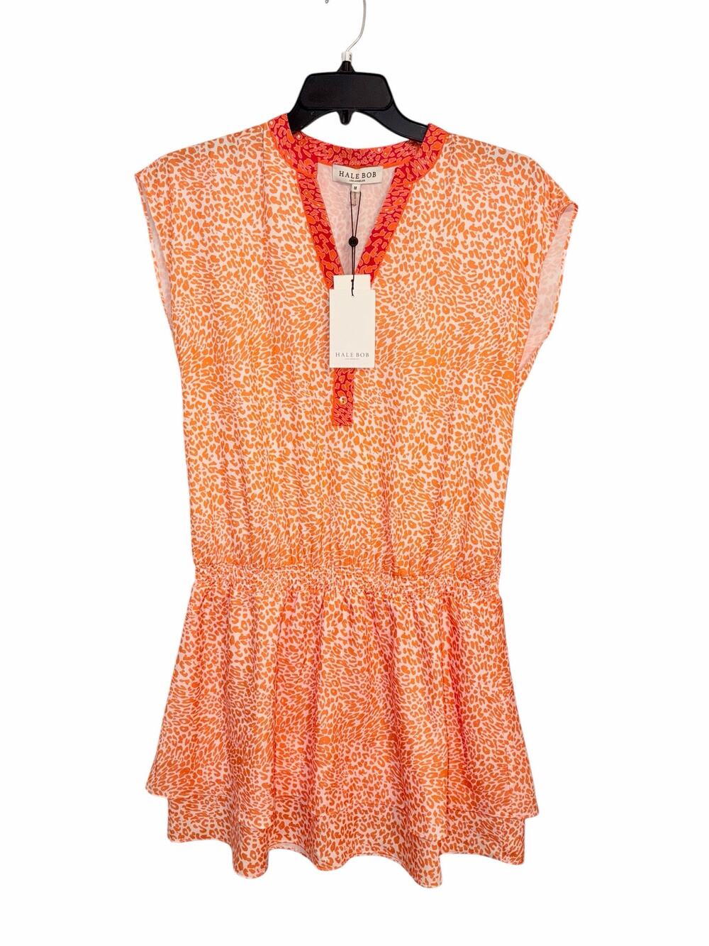 NWT Hale Bob Orange Leopard Print Drop Waist Layered Mini Dress M